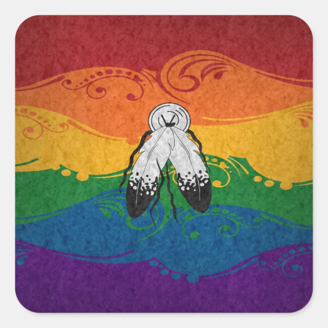 Fancy Swooped and Swirled Two-Spirited Pride Flag  Square Sticker (Front)