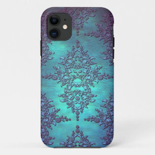 Fancy Teal to Purple Damask Pattern Case-Mate iPhone Case
