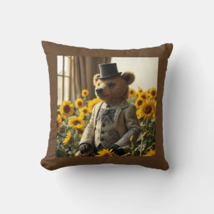 Fancy Teddy bear in the sunflowers Cushion