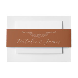 Fancy Terracotta Burnt Orange Floral Boho Wedding Invitation Belly Band