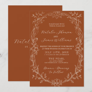 Fancy Terracotta Burnt Orange Floral Wedding Boho Invitation