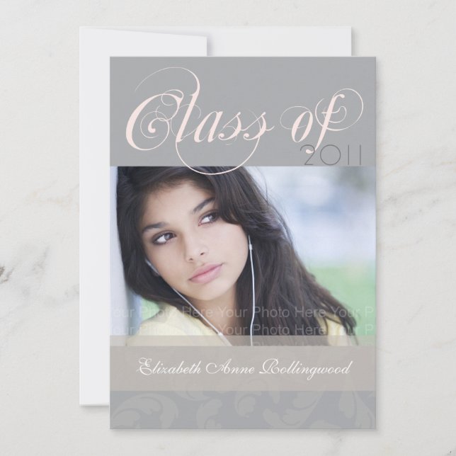 Fancy Text Graduation: Silver Invitation (Front)
