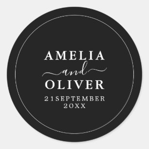 Fancy Timeless Modern Minimalist Black Wedding Classic Round Sticker