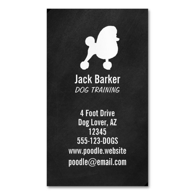 Fancy Toy Poodle Dog Silhouette Vertical Magnetic Business Card (Front Vertical)