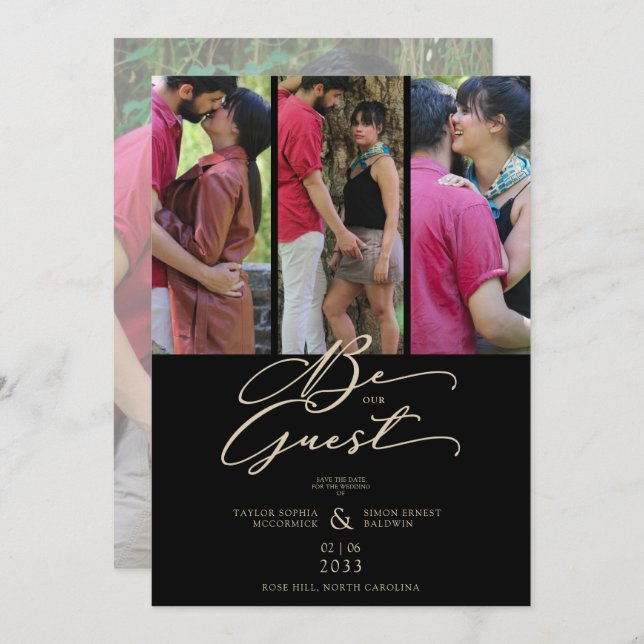 Fancy Trendy Modern 4 Wedding Collage Photos Save The Date (Front/Back)