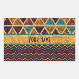 Fancy Triangles Chevrons Faux Gold Foil Glitter Rectangular Sticker