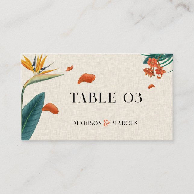 Fancy Tropical Flowers Wedding-Place Card (Front)