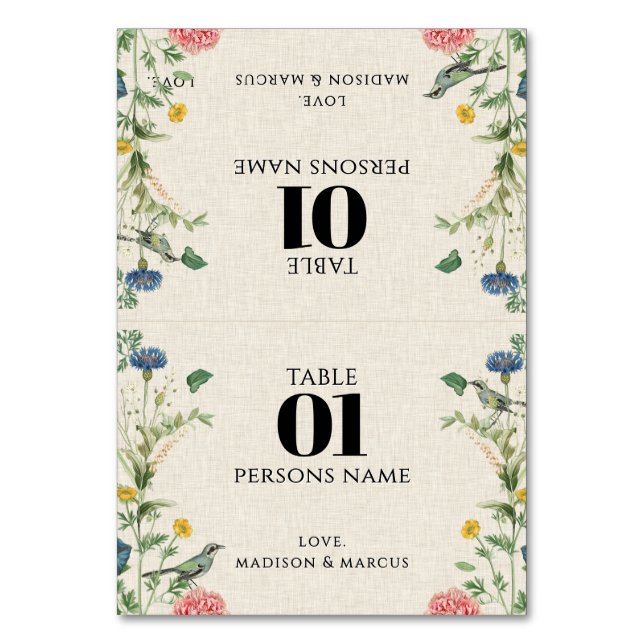 Fancy Tropical Flowers Wedding Place Card 2 (Front)