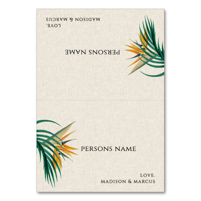 Fancy Tropical Flowers Wedding Place Card 2 (Front)