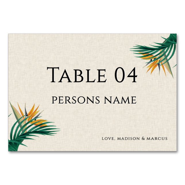 Fancy Tropical Flowers Wedding Place Card 2 (Front)