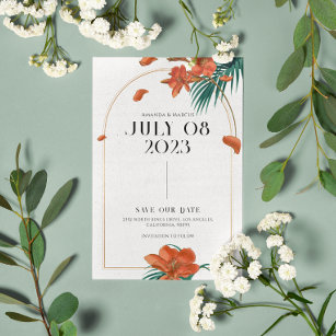 Fancy Tropical Flowers Wedding - Save The Date Invitation