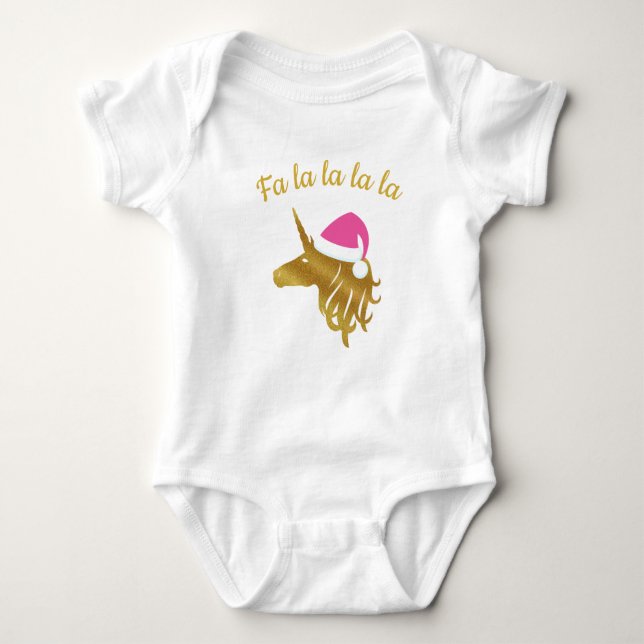 Fancy Unicorn with Pink Santa Hat Bodysuit (Front)