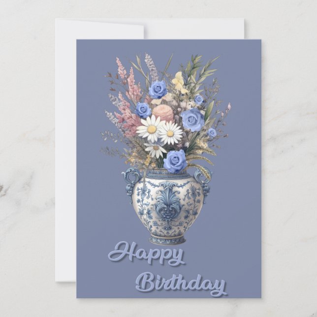 Fancy Vase Flower Birthday Flat Greeting Card (Front)