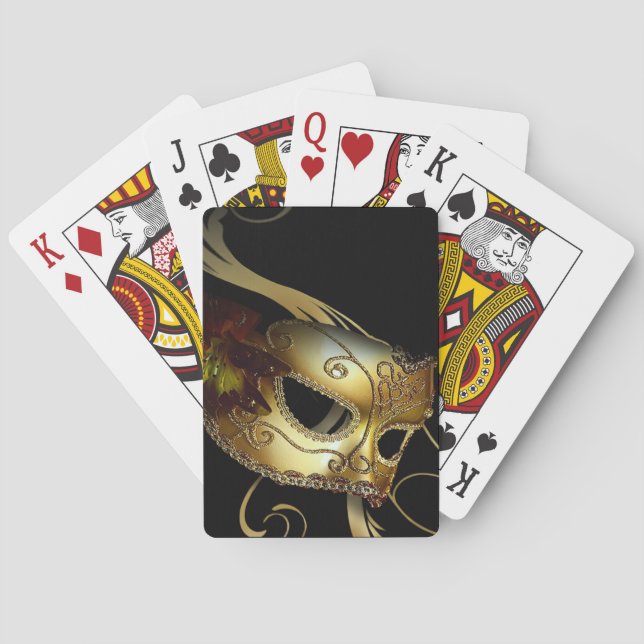 Fancy Venetian Masquerade black | gold Playing Cards (Back)