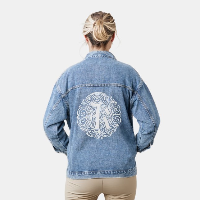 Fancy Victorian Calligraphy Monogram K Womens Denim Jacket (Model)