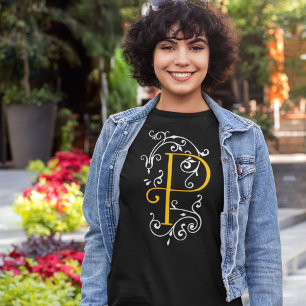 Fancy Victorian Flourish Letter P Monogram T-Shirt