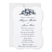 Fancy Vintage Flowers Wedding Invitation Blue