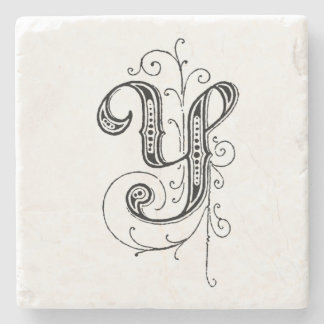Fancy Vintage Monogram 'Y' Stone Coaster