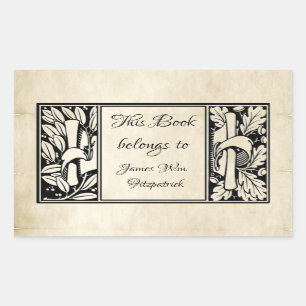 Fancy Vintage Parchment Tailpiece Bookplate Rectangular Sticker