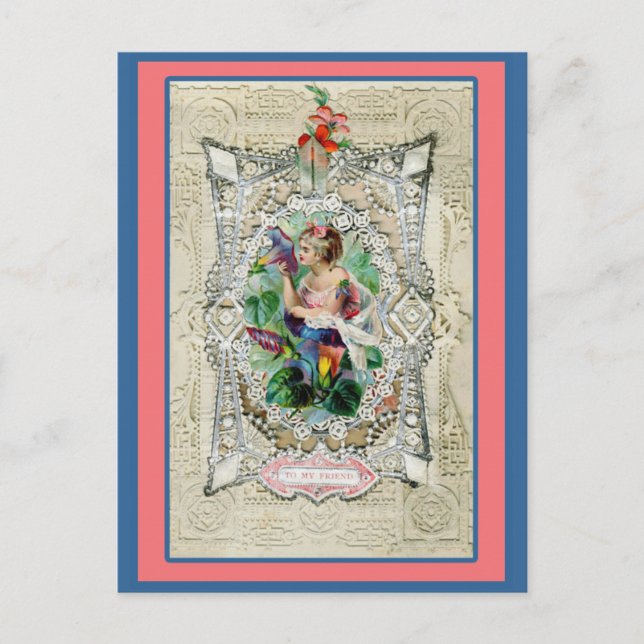 Fancy Vintage Valentine To My Friend Holiday Postcard (Front)