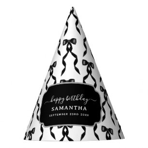 Fancy Watercolor Black Bow Birthday Party Hat