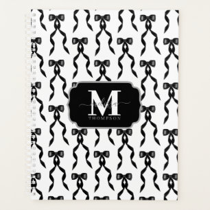 Fancy Watercolor Black Bow Monogrammed Wedding Planner