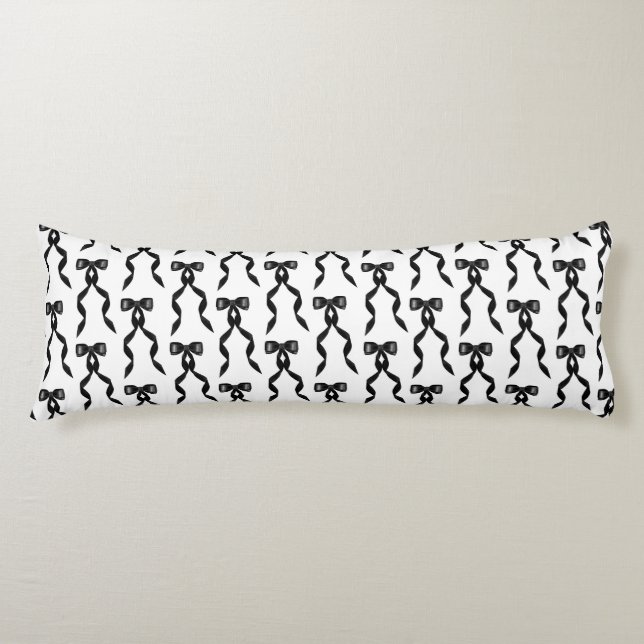 Fancy Watercolor Black Bow Pattern Body Cushion (Front)