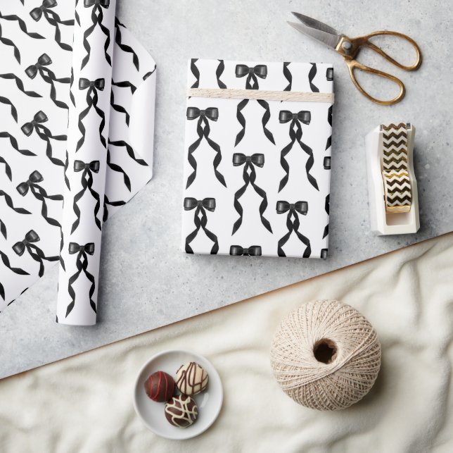 Fancy Watercolor Black Bow Pattern Wrapping Paper (Crafts)