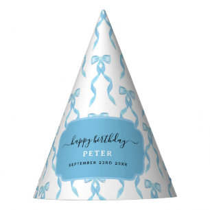 Fancy Watercolor Blue Bow Birthday Party Hat