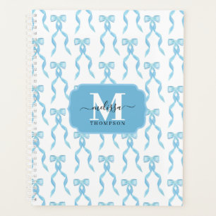 Fancy Watercolor Blue Bow Monogrammed Wedding Planner