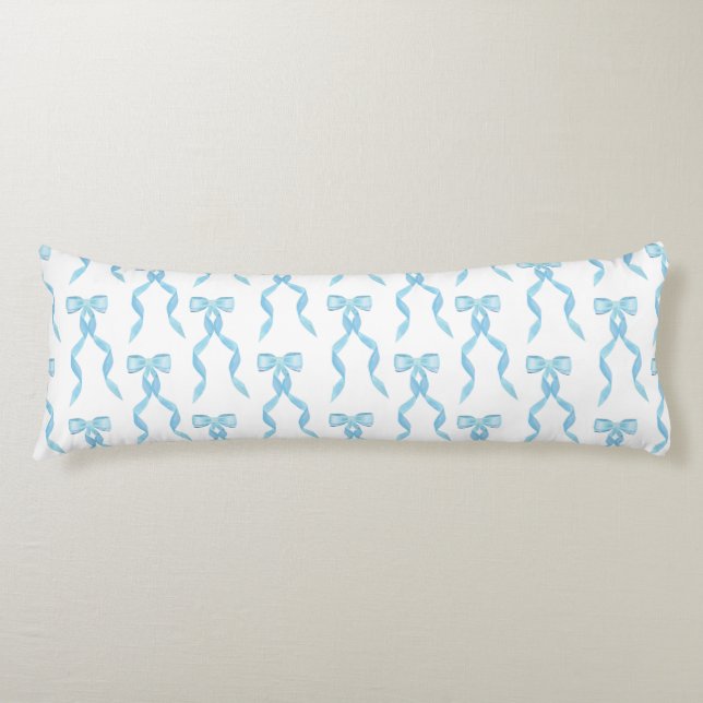 Fancy Watercolor Blue Bow Pattern Body Cushion (Front)