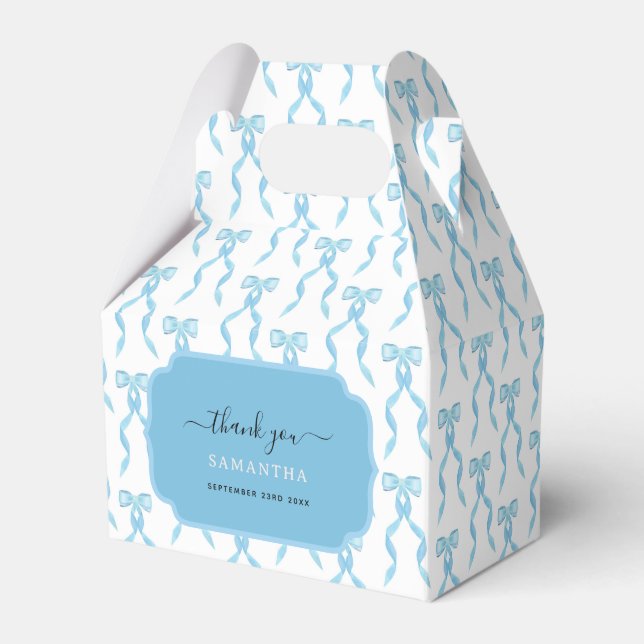 Fancy Watercolor Blue Bow Pattern Favour Box (Front Side)