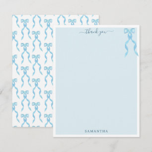 Fancy Watercolor Blue Bow Personalised Thank You Card