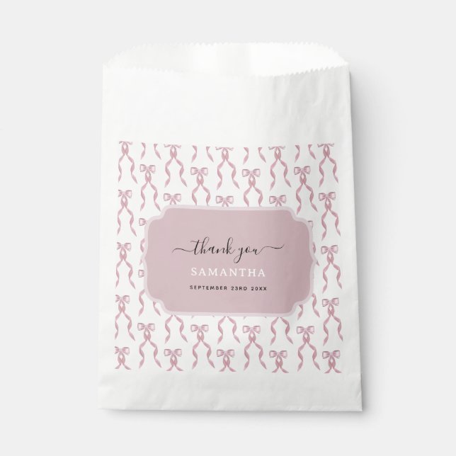 Fancy Watercolor Pink Bow Pattern Favour Bags (Front)