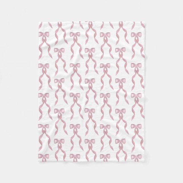 Fancy Watercolor Pink Bow Pattern Fleece Blanket (Front)