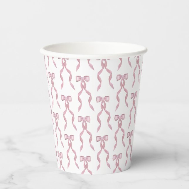 Fancy Watercolor Pink Bow Pattern Paper Cups (Front)