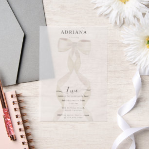 Fancy Watercolor White Bow Formal Birthday Vellum Invitations
