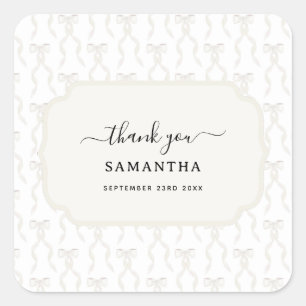 Fancy Watercolor White Bow Pattern Square Sticker
