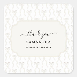 Fancy Watercolor White Bow Pattern Square Sticker