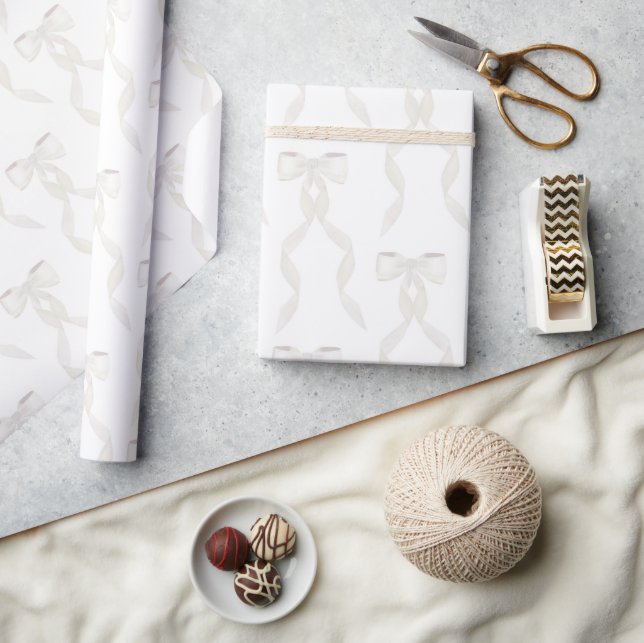 Fancy Watercolor White Bow Pattern Wrapping Paper (Crafts)