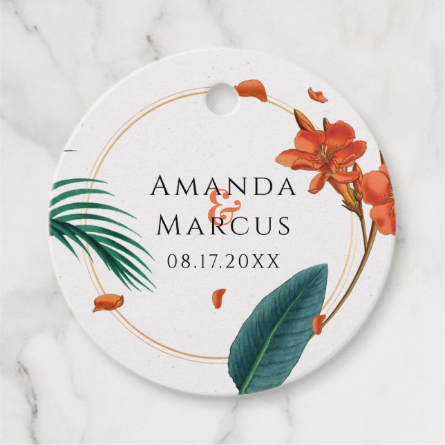 Fancy Wedding Tropical Flowers Favour Tags (Front)