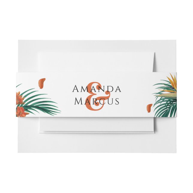 Fancy Wedding Tropical Flowers Invitation Belly Band (Front Example)