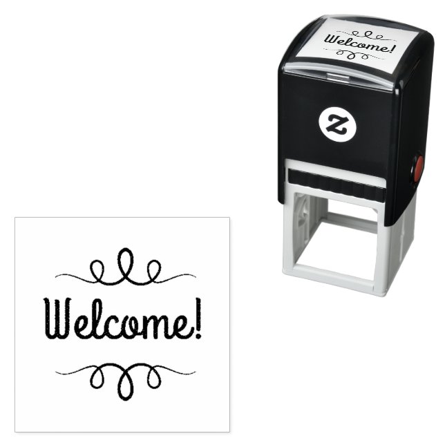 Fancy Welcome Text with Flourishes Self-inking Stamp (In Situ)