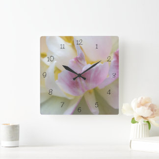Fancy White and Pink Tulip Square Wall Clock