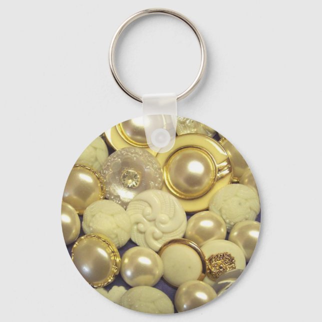 Fancy White Button Collage Key Ring (Front)