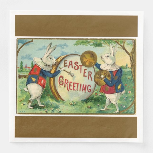 Fancy White Easter Bunnies Dark Brown Napkin (Front)