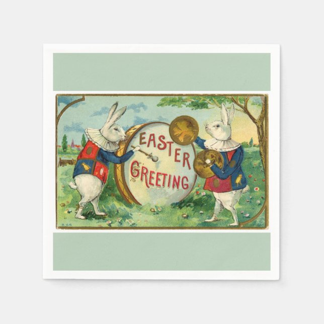 Fancy White Easter Bunnies Light Green Napkin (Front)