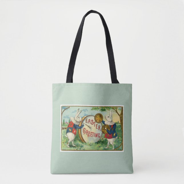 Fancy White Easter Bunnies Light Green Tote Bag (Front)