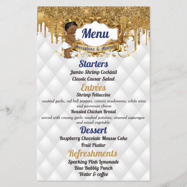 Fancy White|Gold Drip Glitter African Prince Menu (Front)