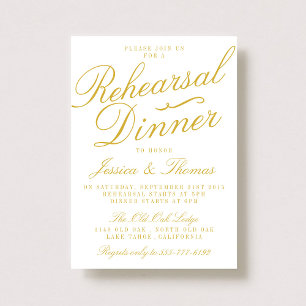 Fancy White & Gold Wedding Rehearsal Dinner Invitation